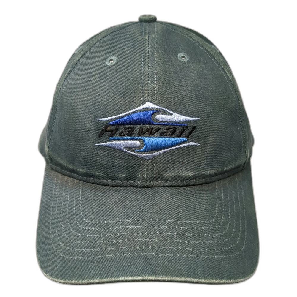 Hawaiian Headwear Baseball Cap Green One Size Hawaii Wave Leather Strapback Hat